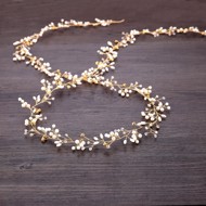 Perle/Krystalbånd til håropsætning - guld, mellemlang